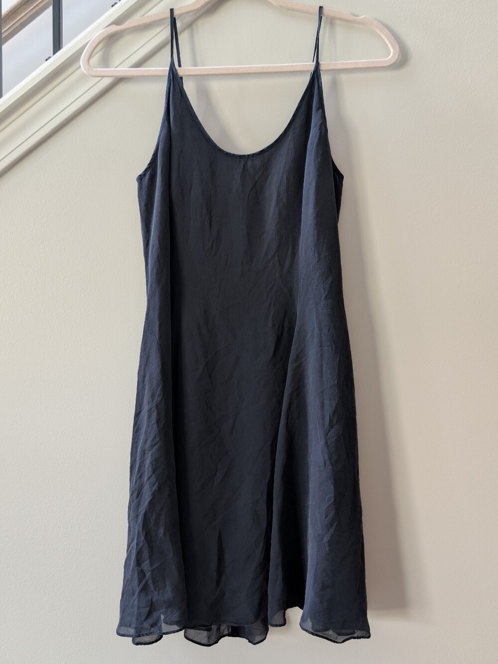 Vintage minimalist 90s Laura Ashley 100% Silk Navy Slip Dress, 8